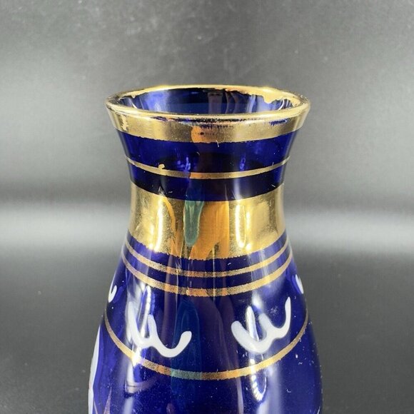 Vintage Bohemian Art Glass Vase Vessel With Hand Painted Flowers Czech Vase VTG - Picture 9 of 12